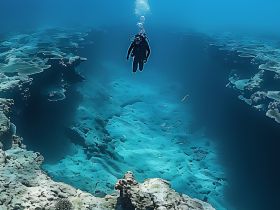 A diver explores vibrant underwater scenery, showcasing stunning coral formations and marine life — a perfect representation of an unforgettable diving adventure.