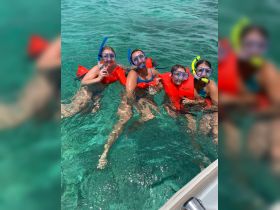 A group of friends enjoys snorkeling in crystal-clear waters, showcasing the fun and excitement of underwater exploration.