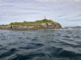 A scenic view of a rocky island with lush greenery, surrounded by vibrant waters — a perfect destination for boat trips and exploration.