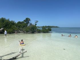 A fun day at a sandbar with a group enjoying the shallow waters, perfect for swimming and relaxation in a tropical paradise.