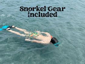 A child enjoys snorkeling in clear waters, showcasing the included gear for an unforgettable underwater adventure.