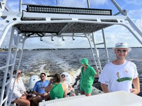 A lively group enjoys a day on the water aboard a boat, capturing the essence of fun and camaraderie during their adventure.