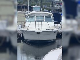 A clear view of a boat docked at the marina, showcasing its sleek design and structure, perfect for boating enthusiasts.