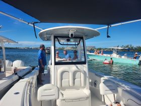 A lively group enjoys a day on the water aboard a boat, showcasing the fun and camaraderie of a perfect boating experience.