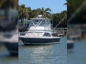 A sleek fishing boat is seen docked, showcasing its elegant design and features, perfect for a day on the water.