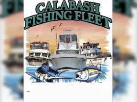 An illustration featuring the Calabash Fishing Fleet with boats and fish, showcasing a vibrant fishing theme.
