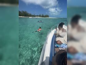 A vibrant scene of guests enjoying snorkeling in crystal-clear waters, with a group visible in the background, showcasing the perfect beach adventure.