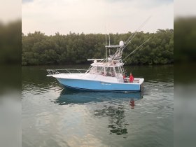 A fishing boat navigates through tranquil waters surrounded by lush mangroves, showcasing an ideal setting for a day of fishing adventures.