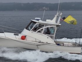 A sleek speedboat navigates through the water, showcasing its dynamic design and performance. Perfect for thrilling adventures on the open sea.