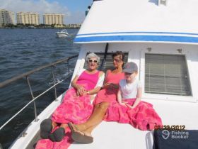 A joyful family moment on a boat, with three women and a young girl enjoying the sun and water, showcasing the perfect day out on the water.