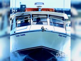 The 'Tara Anne' boat cuts through the water, showcasing its sleek design and active navigation. A striking image of a vessel in motion.