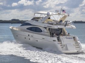 A luxurious yacht named 'Salt Shaker' cruises through the water with guests enjoying the ride, perfect for group celebrations and memorable outings on the water.