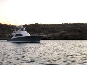 A sleek yacht navigates through calm waters at dusk, showcasing its elegant design and perfect for evening cruises.