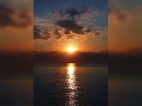 A breathtaking sunset casts a golden glow over calm waters, creating a serene backdrop perfect for evening boat cruises.