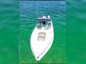 Aerial view of a boat cruising through clear turquoise waters, showcasing a relaxing day on the water with friends.