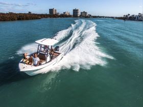 A lively group enjoys a thrilling ride on a speedboat, creating unforgettable memories on the water with stunning scenery in the background.