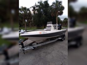 A sleek Skeeter boat parked on a trailer, showcasing its modern design and ready for the next adventure on the water.