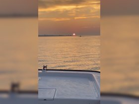 A serene sunset view from the deck of a boat, capturing the tranquil waters and the sun dipping below the horizon — perfect for evening cruises.