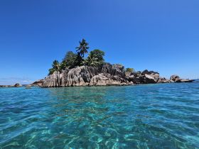 A stunning view of a rocky island surrounded by crystal-clear turquoise waters, perfect for exploring and enjoying the natural beauty of coastal destinations.