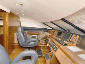 A sleek and modern helm area inside a luxury boat, featuring advanced navigation equipment and comfortable seating, ideal for a smooth sailing experience.