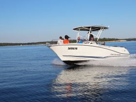 A lively group enjoys a thrilling ride on a speedboat, showcasing the excitement of a day on the water.