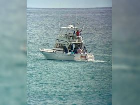A lively group enjoys a fishing trip aboard a boat, showcasing the excitement of ocean adventures.
