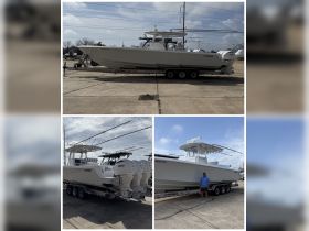 Showcasing a sleek Contender center console boat docked and ready for adventure, featuring multiple engines and fishing gear — perfect for serious anglers.