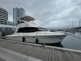 A sleek yacht named 'Punta Europa' docked at the marina, showcasing its elegant design against a backdrop of modern buildings.