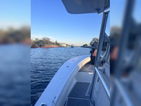 A scenic view from a boat navigating through a canal, with a passenger enjoying the ride — perfect for exploring tranquil waterways.