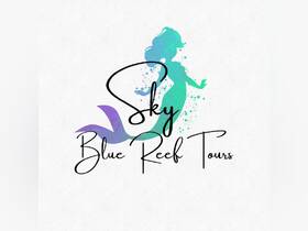 Logo design for Sky Blue Reef Tours featuring a mermaid silhouette, ideal for branding and promotional materials.