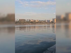 A serene view of the coastline reflecting in calm waters, showcasing the beauty of the landscape — perfect for scenic boat tours.