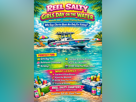 Promotional graphic for Reel Salty Charters in Murrells Inlet, highlighting fun options for girls' day trips, bachelorette celebrations, and birthdays on the water.