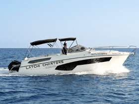 A sleek speedboat named 'Outlander' navigates the open waters, showcasing its design and performance — perfect for thrilling water adventures.