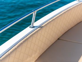 Close-up view of luxurious boat seating, showcasing elegant design and comfort, perfect for relaxing on the water.