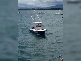 A speedboat navigates through calm waters, showcasing its sleek design and functionality — perfect for fishing or leisure trips.