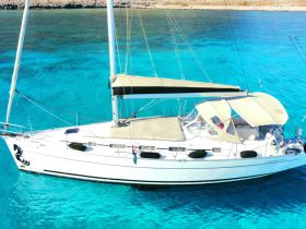 A stunning aerial view of a sailboat cruising through crystal-clear turquoise waters, perfect for sailing adventures and exploring beautiful coastlines.