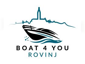 Logo design featuring a boat and skyline, representing a boating service in Rovinj.