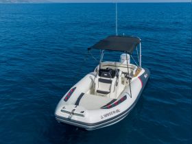 A sleek speedboat glides through the clear blue waters, showcasing its modern design and perfect for thrilling water adventures.