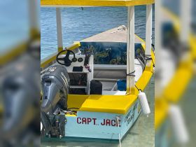 A detailed view of the helm and interior of a colorful tour boat, showcasing its unique design and equipment, perfect for exploring the waters.