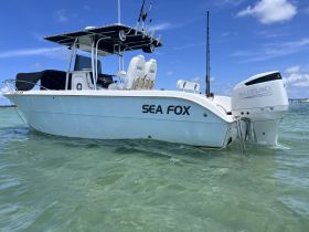 A sleek Sea Fox speedboat captured in clear waters, showcasing its design and features — perfect for thrilling adventures on the water.