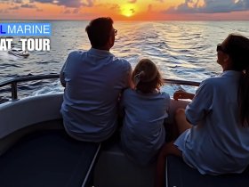 A family enjoys a picturesque sunset on a boat tour, creating unforgettable memories against the backdrop of a stunning ocean view.