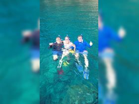 A group of snorkelers enjoys a vibrant underwater experience in crystal-clear waters, showcasing the fun and adventure of aquatic exploration.