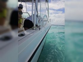 Guests are seen aboard a boat, engaged in activities while surrounded by clear turquoise waters — a perfect setting for a day of adventure on the water.
