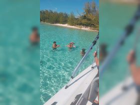A lively group enjoys swimming and snorkeling in the crystal-clear waters of a tropical beach, creating unforgettable memories in a stunning natural setting.