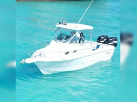 A sleek speedboat glides through crystal-clear turquoise waters, perfect for a day of adventure on the sea.