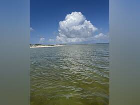 A scenic view of water and clouds, but the image lacks clarity and identifiable features.
