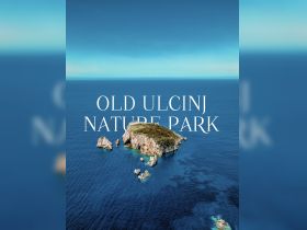 A stunning aerial view of Old Ulcinj Nature Park, showcasing the beautiful island surrounded by vibrant blue waters — a perfect destination for nature lovers and boat tours.
