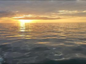 A breathtaking sunset over calm ocean waters, showcasing vibrant colors and serene reflections — perfect for capturing the beauty of nature.