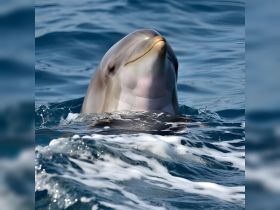 A close-up shot of a dolphin swimming gracefully in the ocean, showcasing its playful nature and beauty — a perfect representation of marine wildlife.