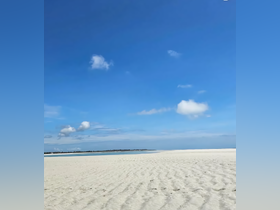 A scenic view of a sandy beach under a clear blue sky, ideal for showcasing tropical destinations.